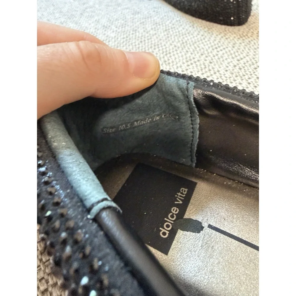 Dolce Vita Reyes Black Metallic Crystal Square Toe Mary Jane Flats